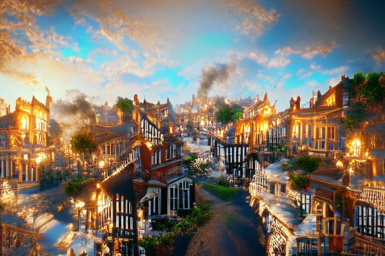 Victorian Era English Town in Detailed 8k Painting