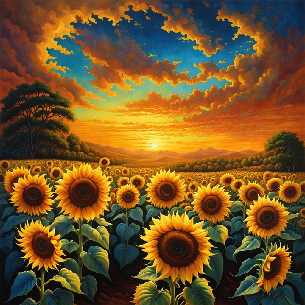 Hyperdetailed Watercolor Sunflowers Swaying in Breeze