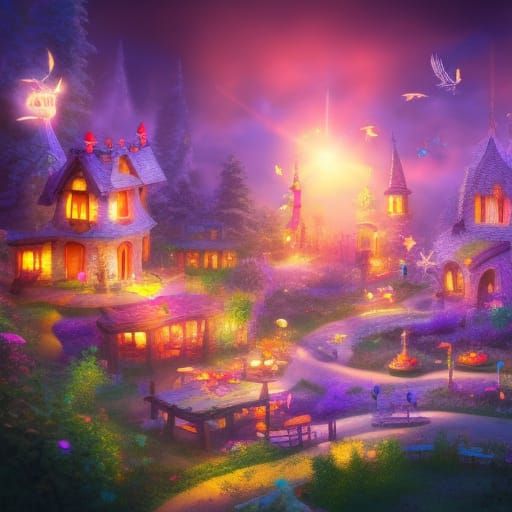 Glowing Fairy Town with Volumetric Lighting