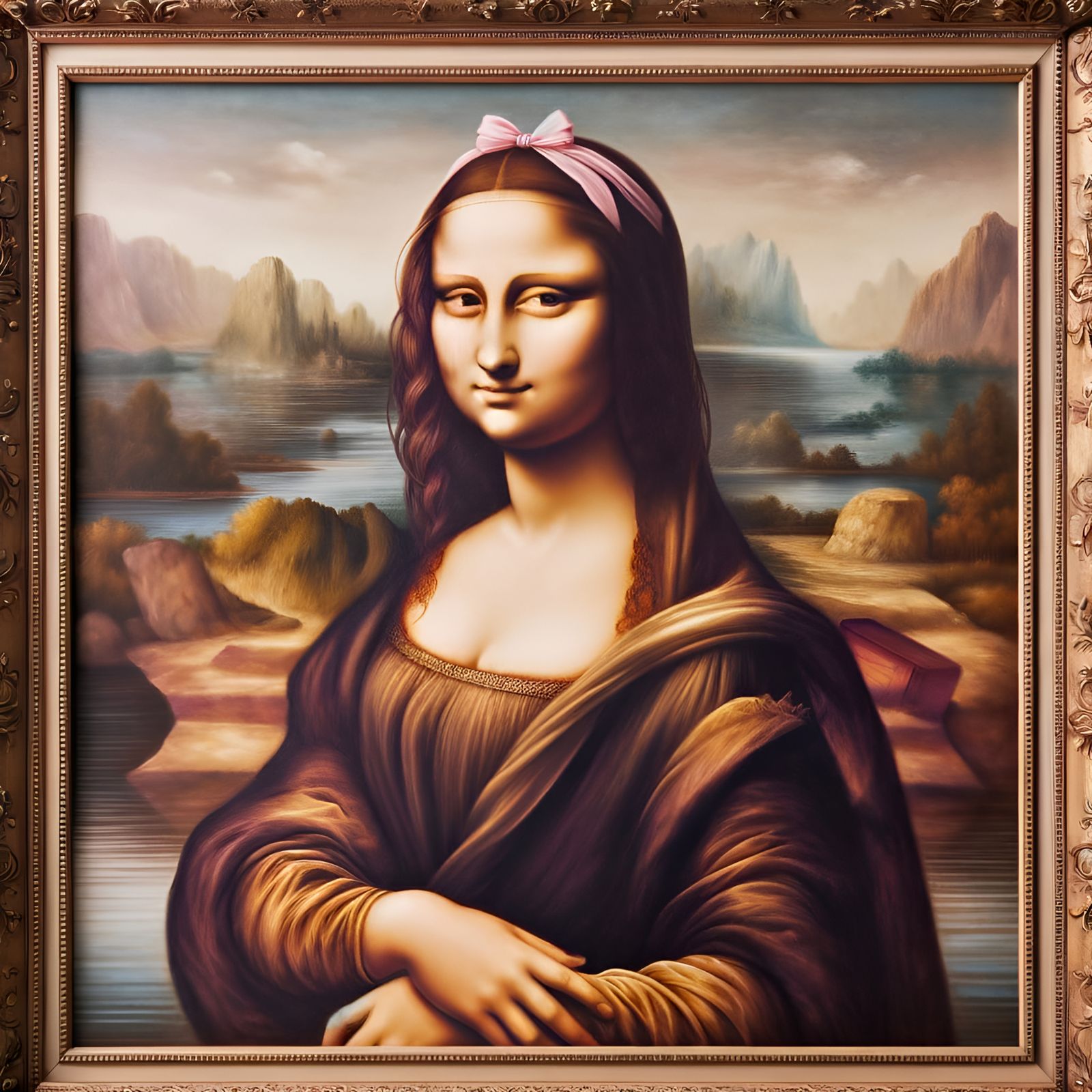 Renaissance Lady with Pink Bows: An Oil Painting