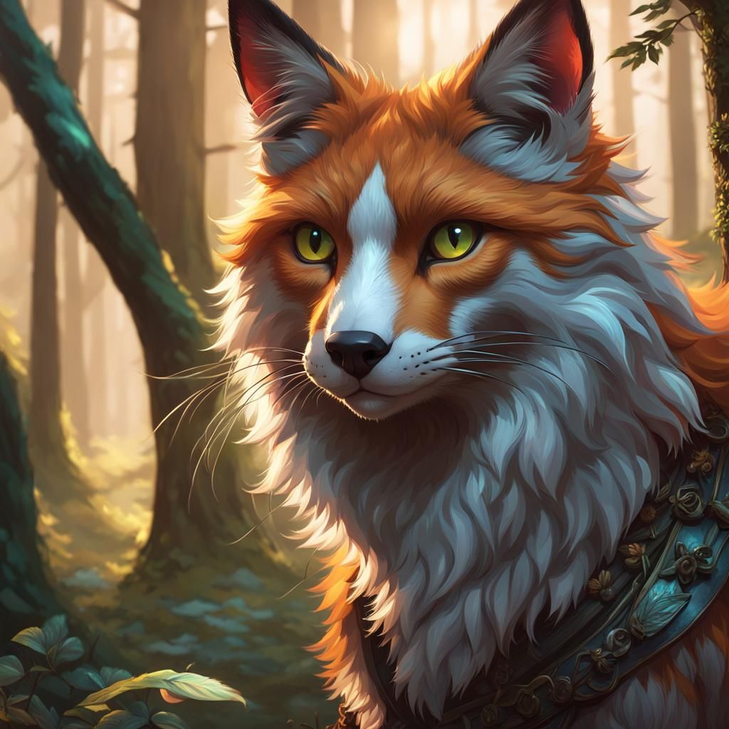 Cat-Fox Hybrid Portrait in Detailed Digital Art