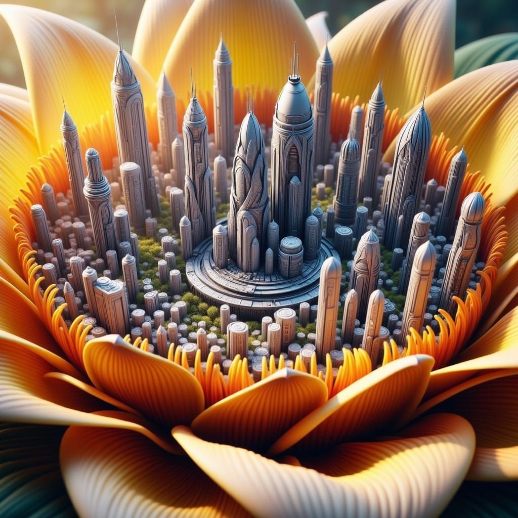 Futuristic City Inside a Flower, Architectural Rendering
