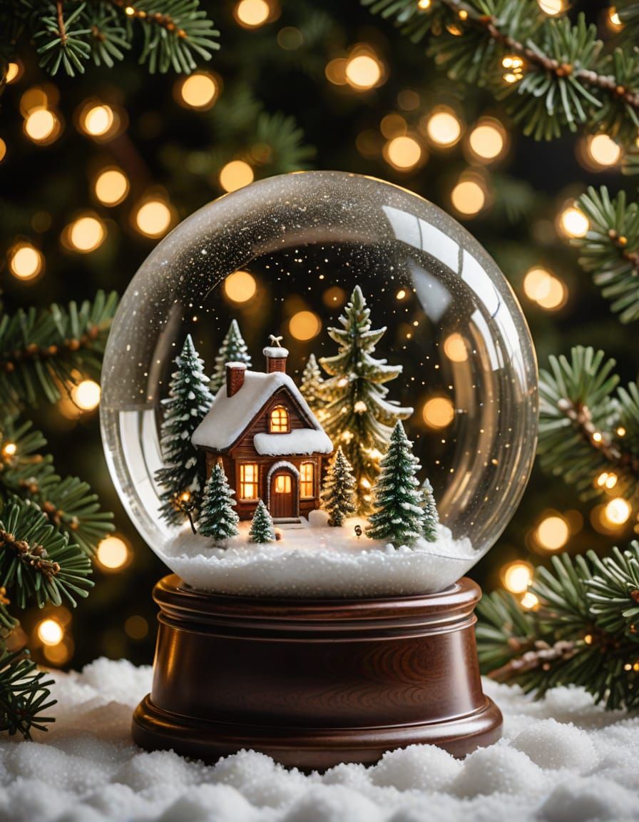 Elegant Empty Snow Globe with Pine Branches