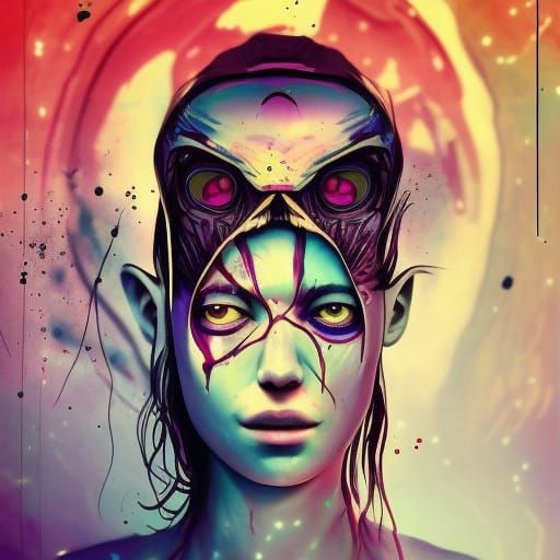 Trapped Alien: Shattered Nightmare in Mixed Media Style