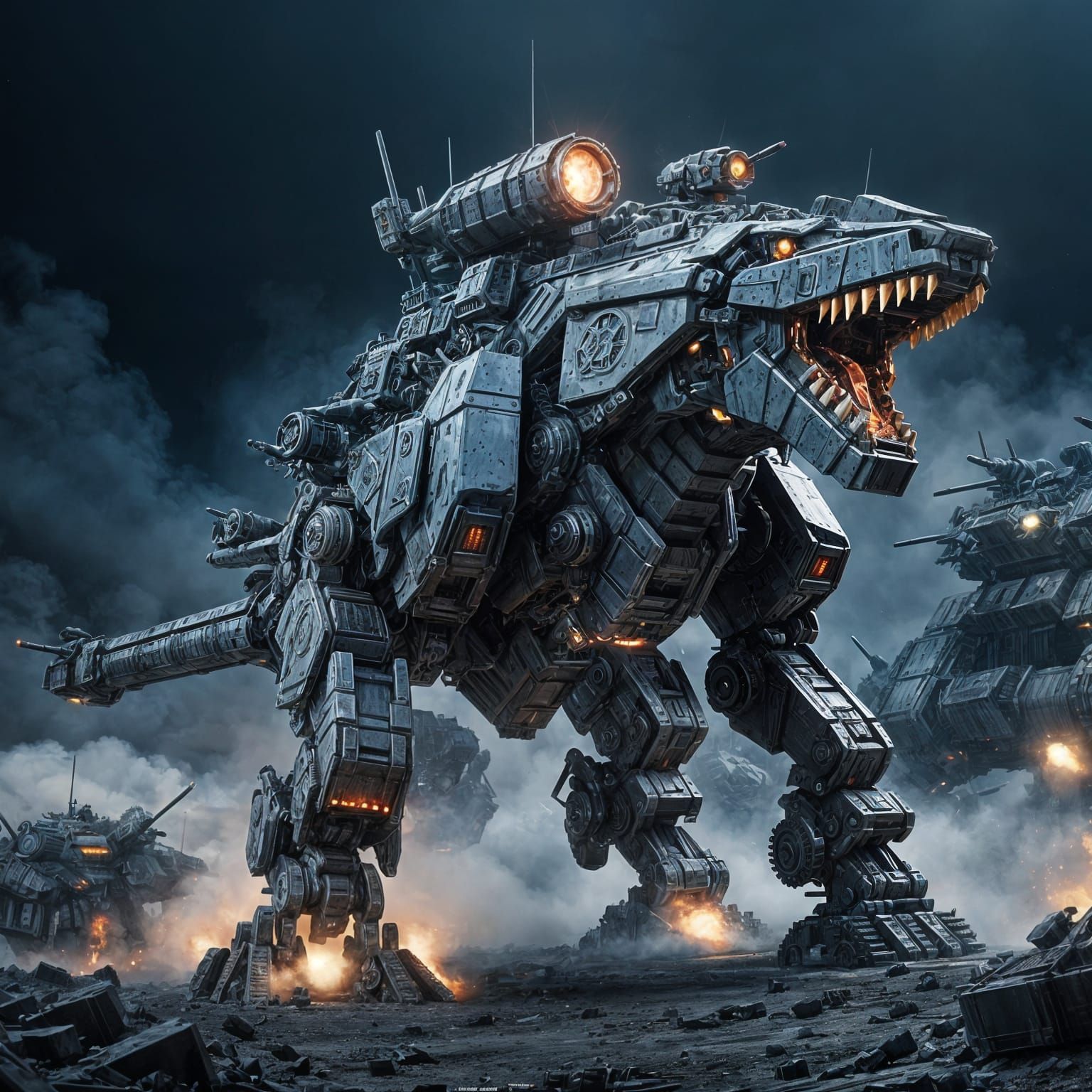 Cyberpunk Zoid Battles Tasmanian Tiger in Nighttime Dystopia