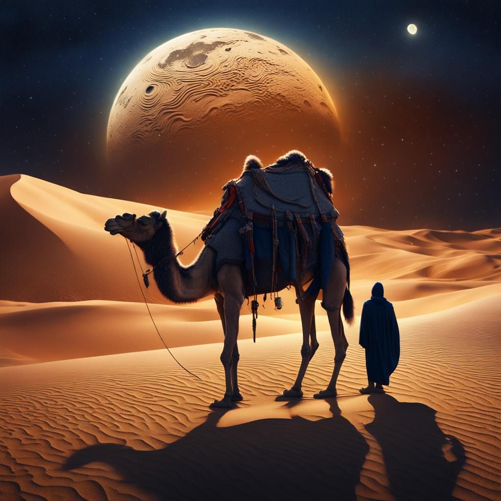Bedouin Sand Face in Desert Night Sky