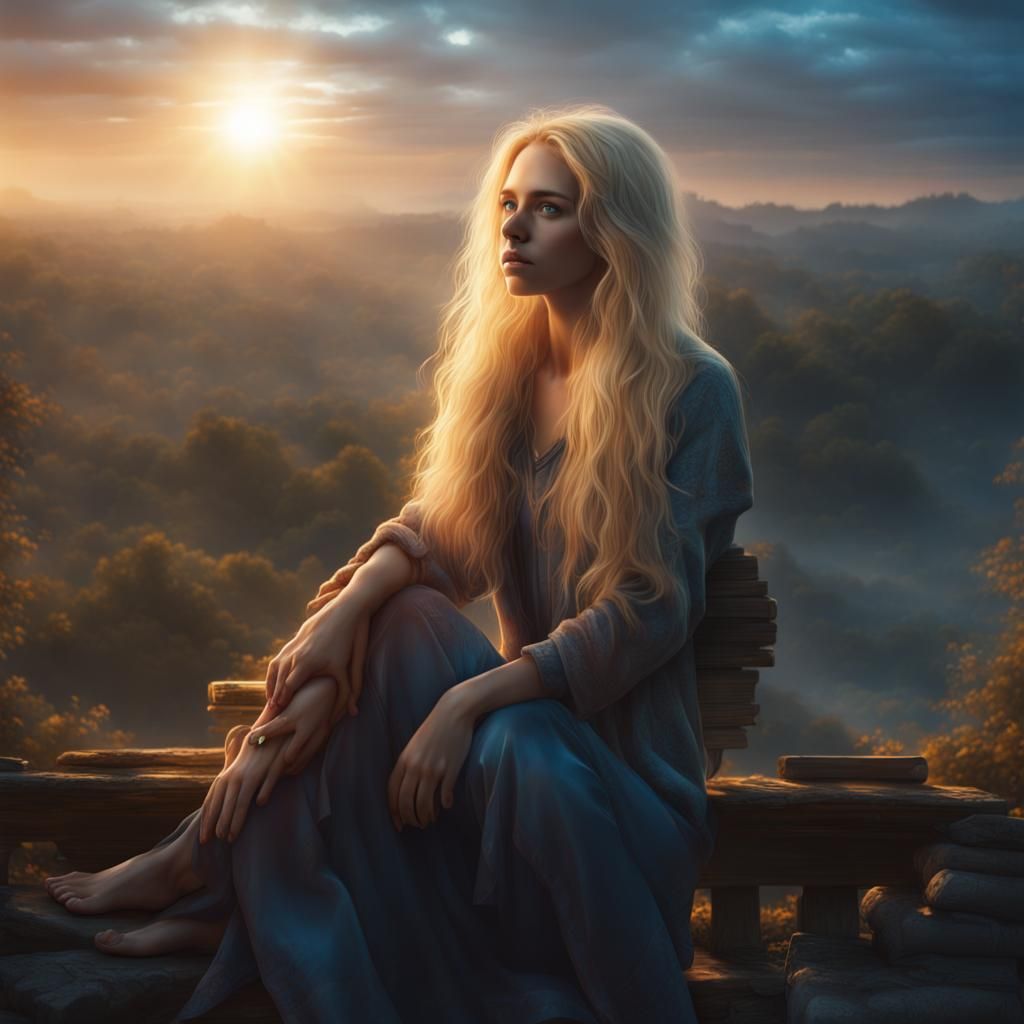 Sunrise Portrait of Blue-Eyed Girl: Digital Matte Painting