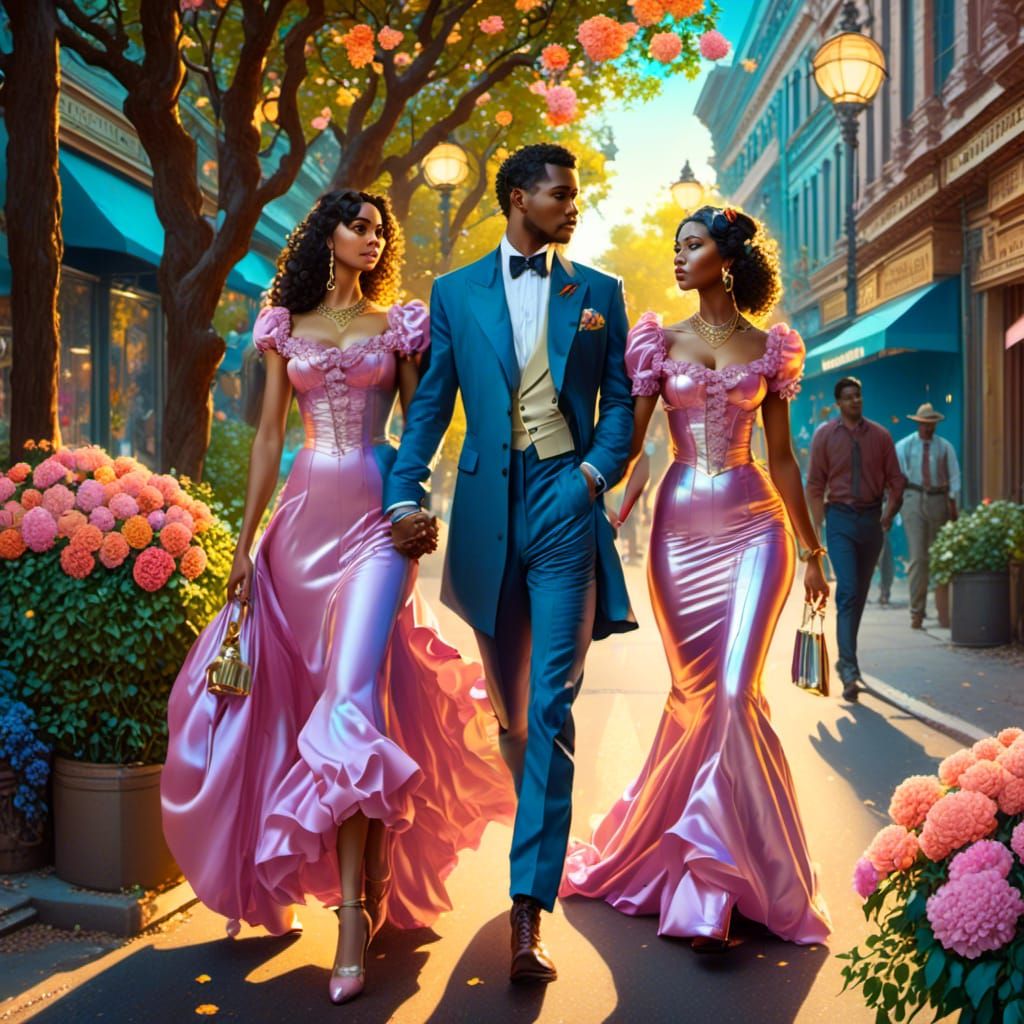 Young Couple Stroll in Pastel Colors