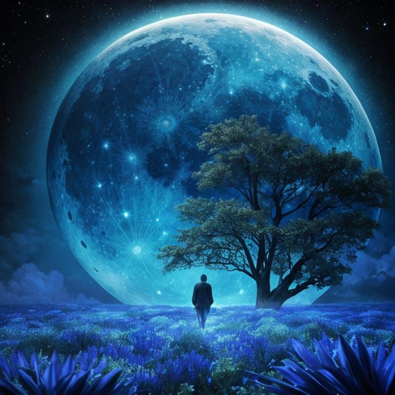 Magical Dreamscape Under a Blue Moon