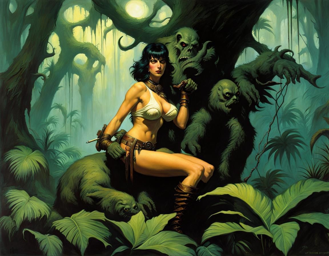 Gloomy Jungle Scene in Dark Fantasy Style