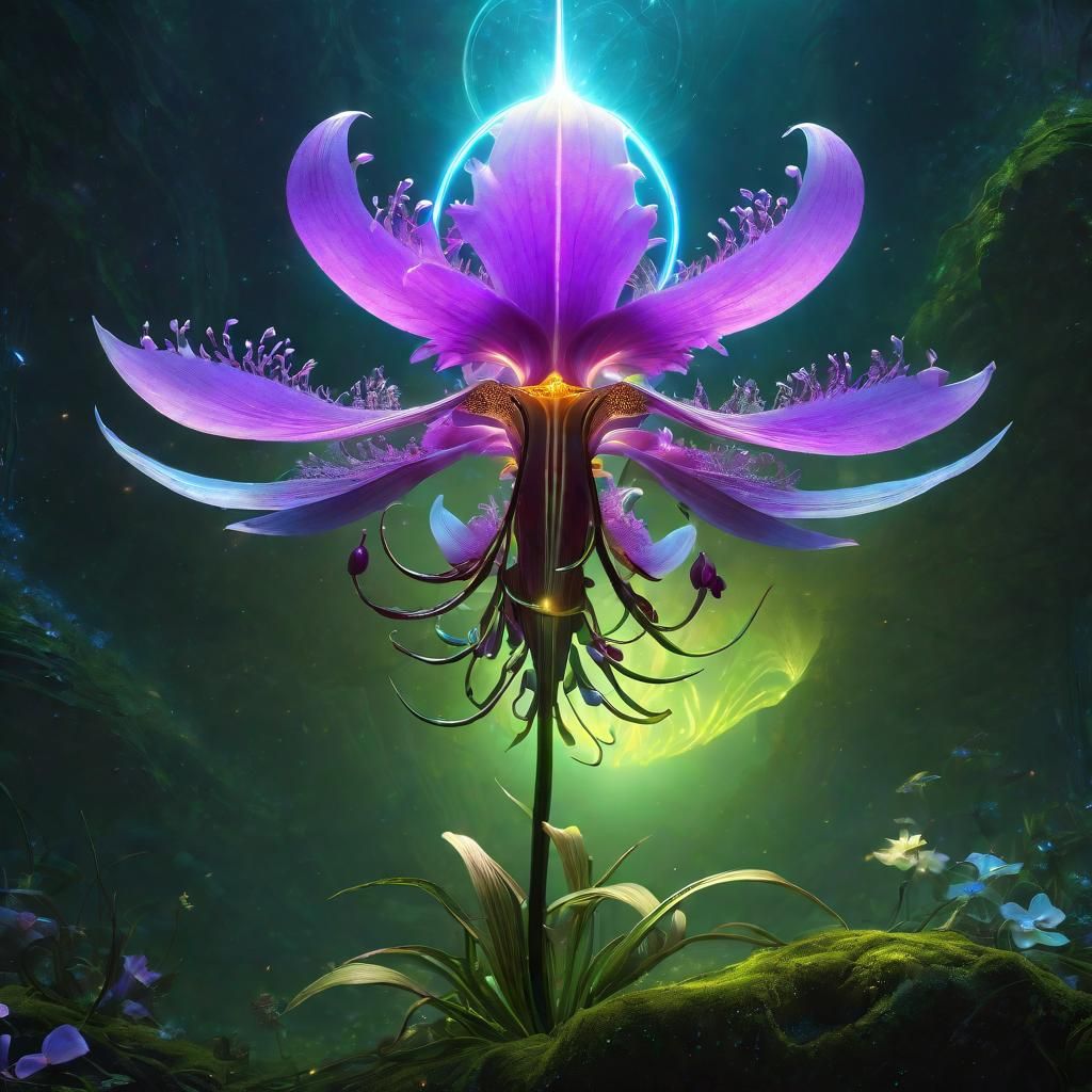 Bioluminescent Bacteriophage Orchid in a Magical World