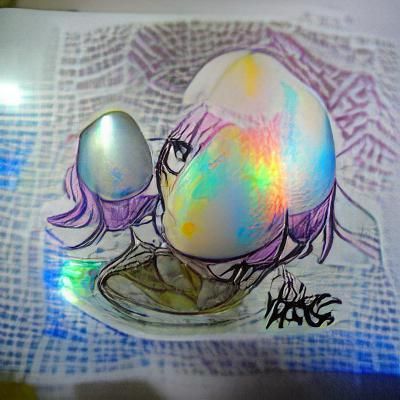 Holographic Anime Egg Ink Drawing