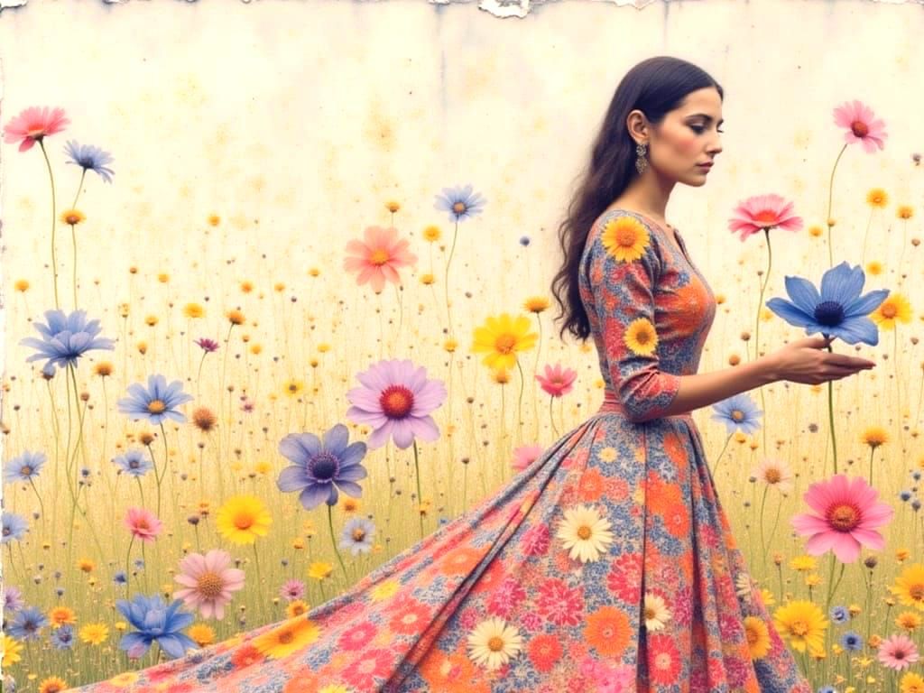 Woman with Floral Background in Klimt-Inspired Style