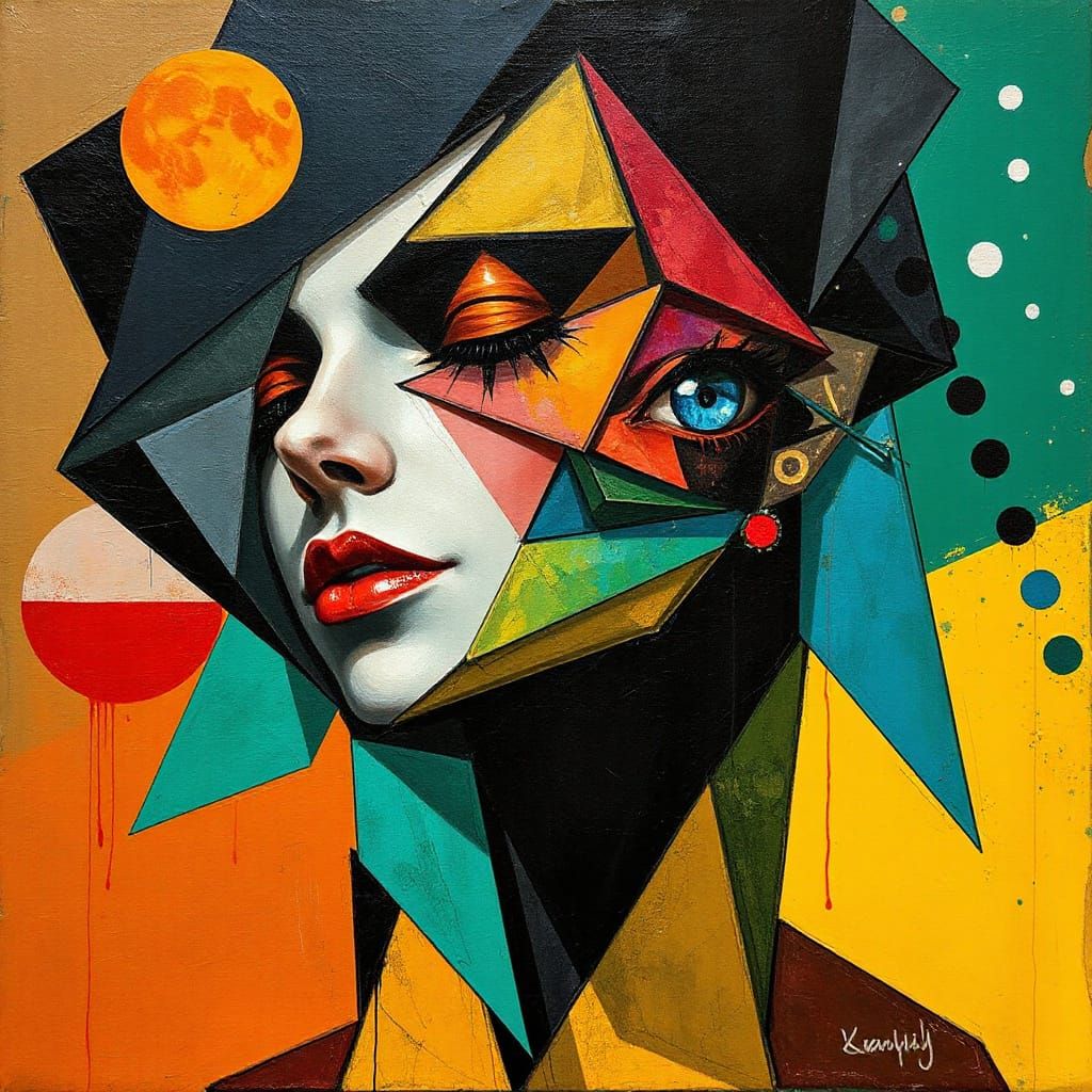 Cubist Portrait with Geometric Fauvism Elements