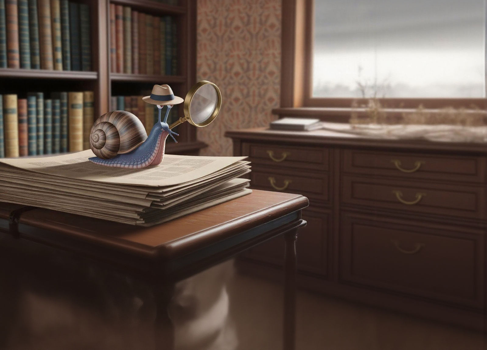 Snail Detective Solves Mystery in Cozy Study