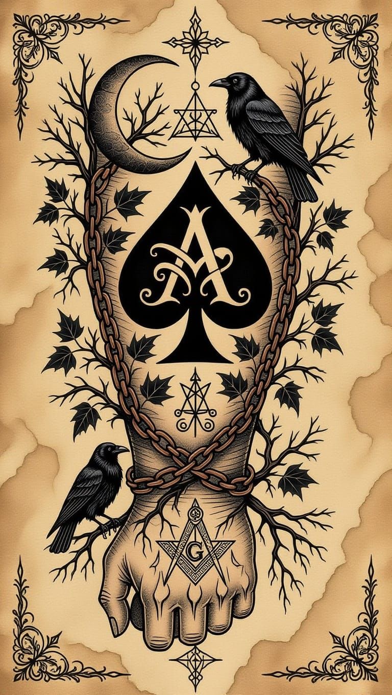 Ace of Spades Tattoo with Alchemy and Gothic Elements