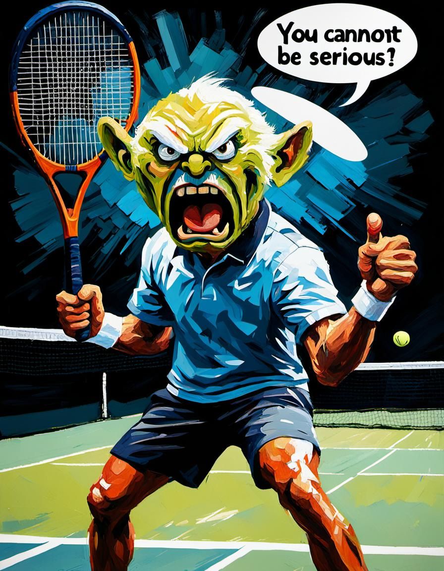 Furious Tennis Player in Impasto Style