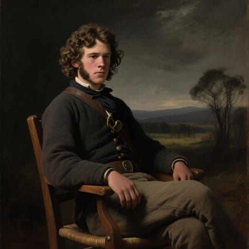 Realistic Portrait of Young Bushranger Ben Hall in 1840s Sty...