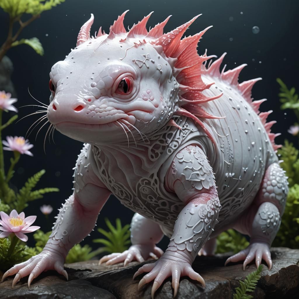 Anime Axolotl with Tattoos in 3D Style