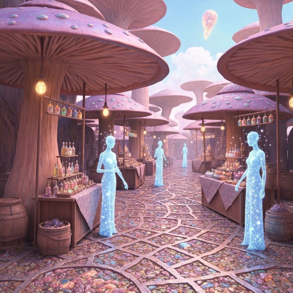 Surreal Star Wars Market with Mushroom Stalls