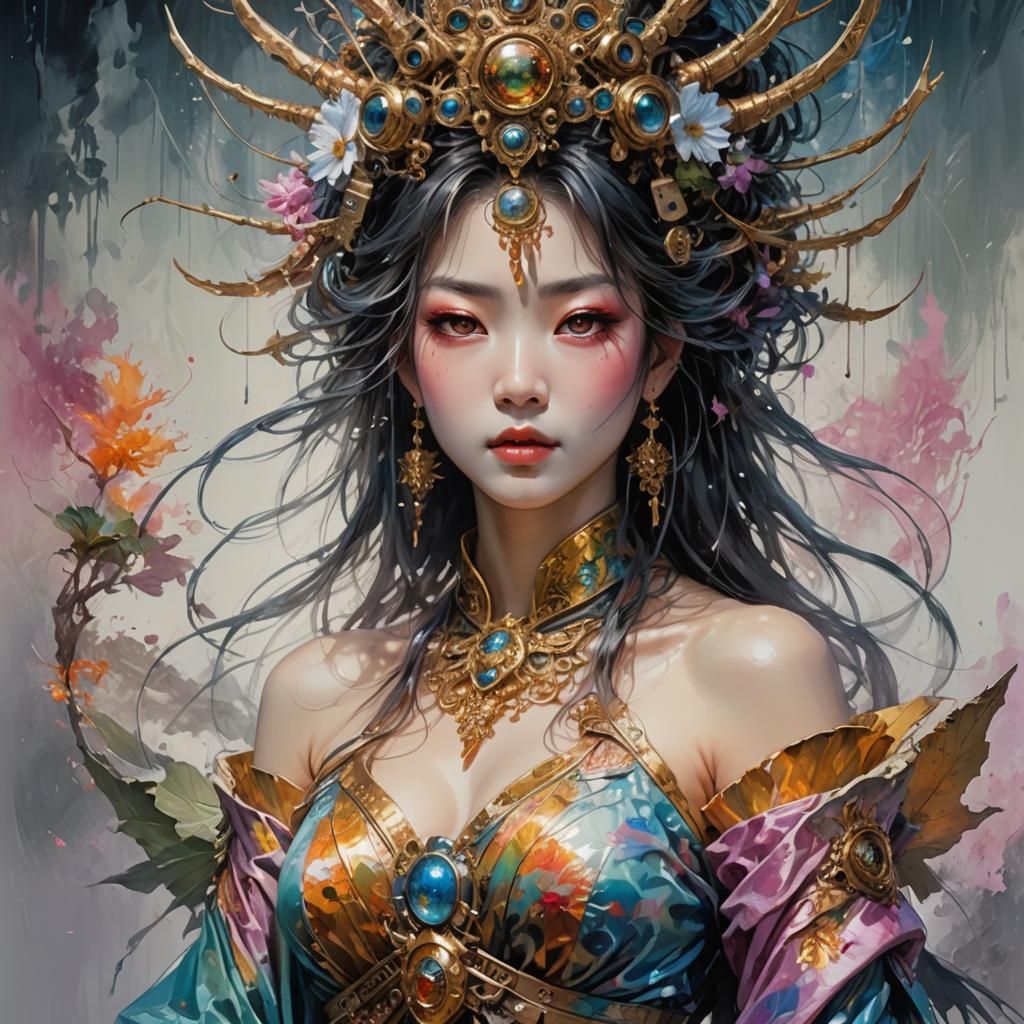 Cyberpunk Japanese Goddess Digital Painting