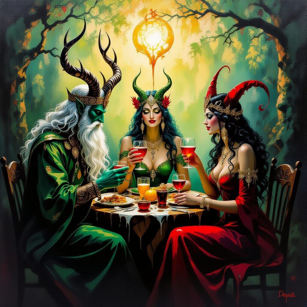 Celtic Gods Celebrate Samhain in Surrealist Style