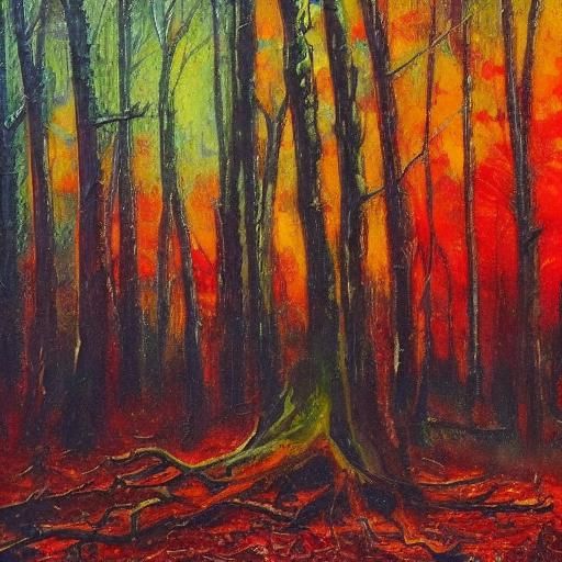 Eerie Forest Monster in Neo-Impressionistic Horror Style