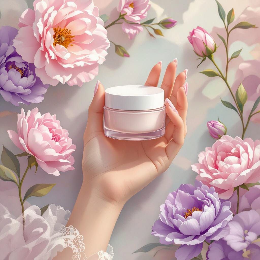 Ethereal Skincare Product Display in Nouveau Style