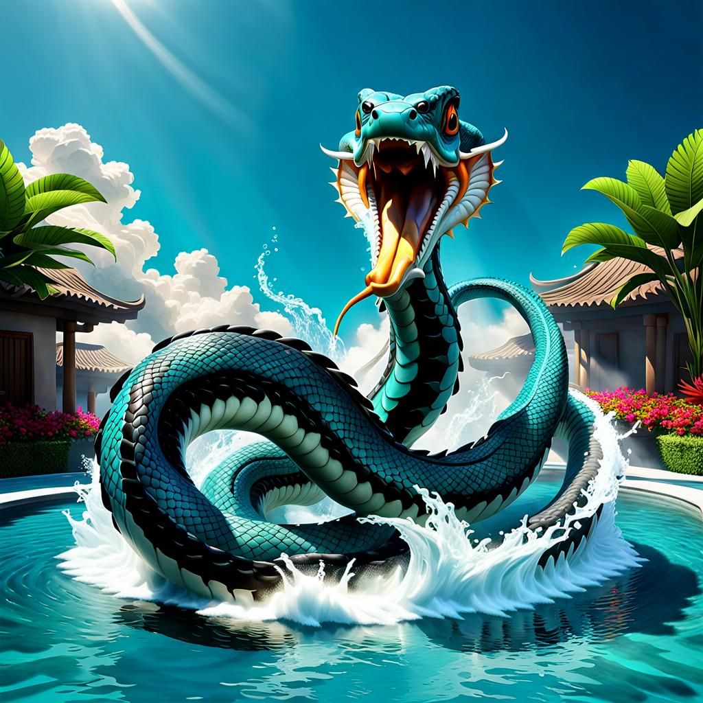 Majestic Water Serpent Strikes: 3D Render