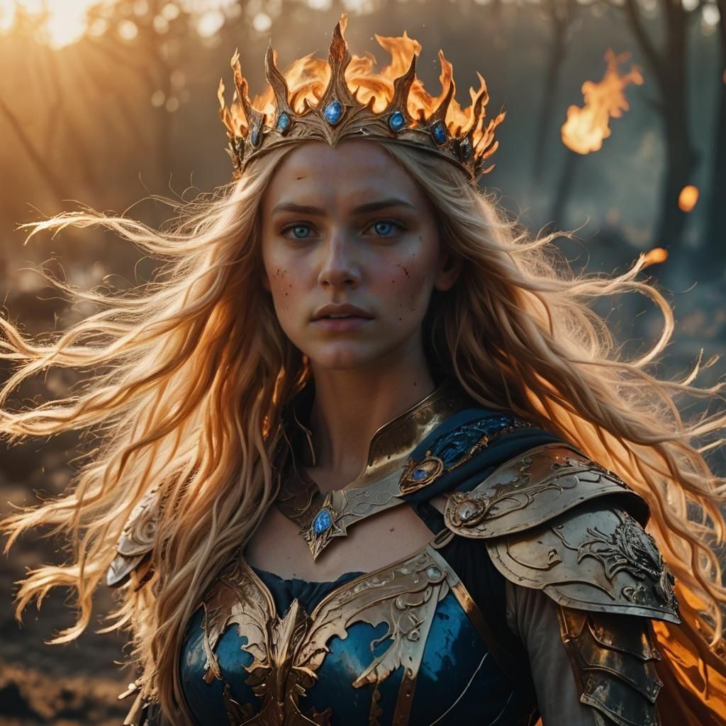 Fae Queen Warrior on Battlefield: Cinematic Film Still
