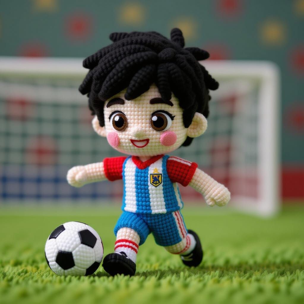 Chibi Yarn Art: Soccer Player in 1980s Style