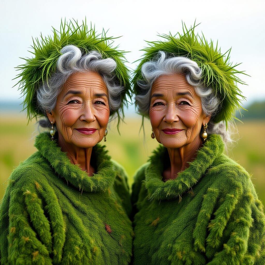 Whimsical Women with Moss Dresses and Grass Hair