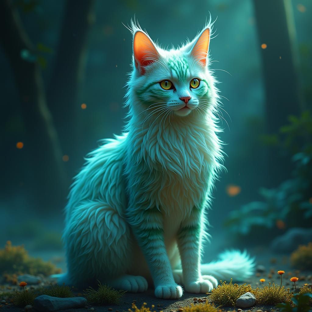 Mystical Cat in Dreamlike Environment as Matte Painting