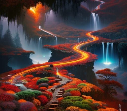 Mystical Forest Cave Entrance in Matte Painting Style