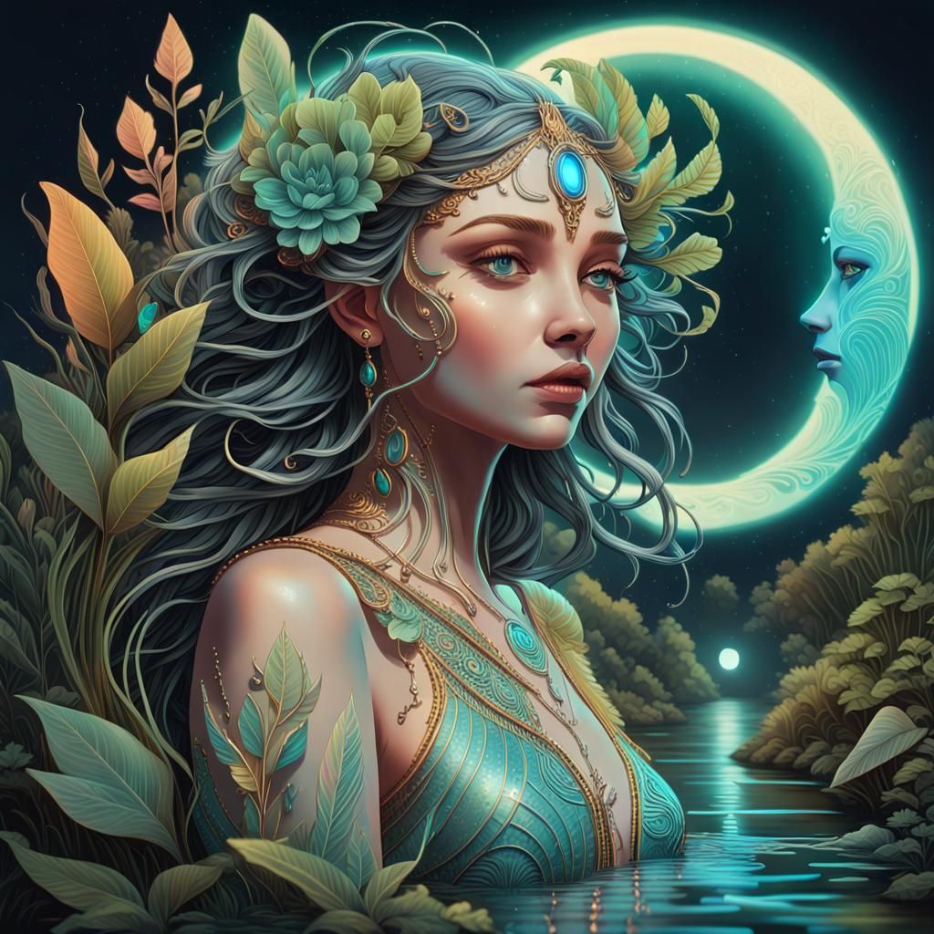 Art Deco Goddess with Bioluminescent Details