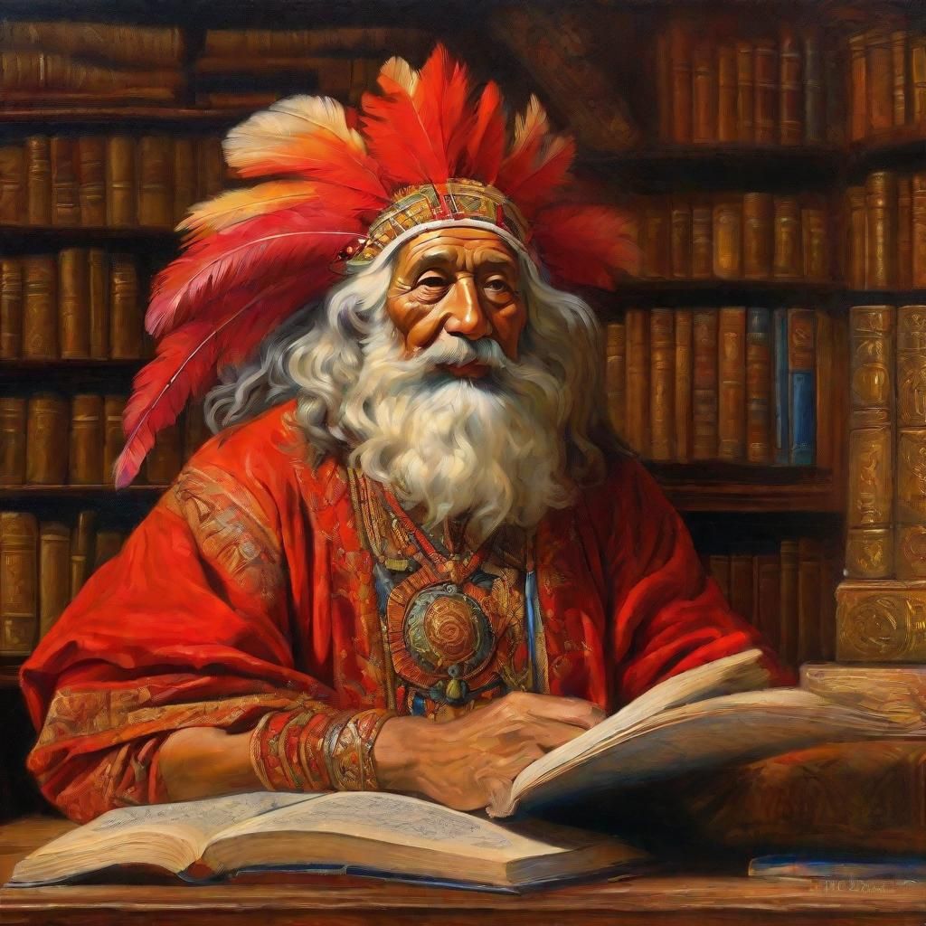 Red Indian and Einstein Meeting as Romanticism Oil Painting