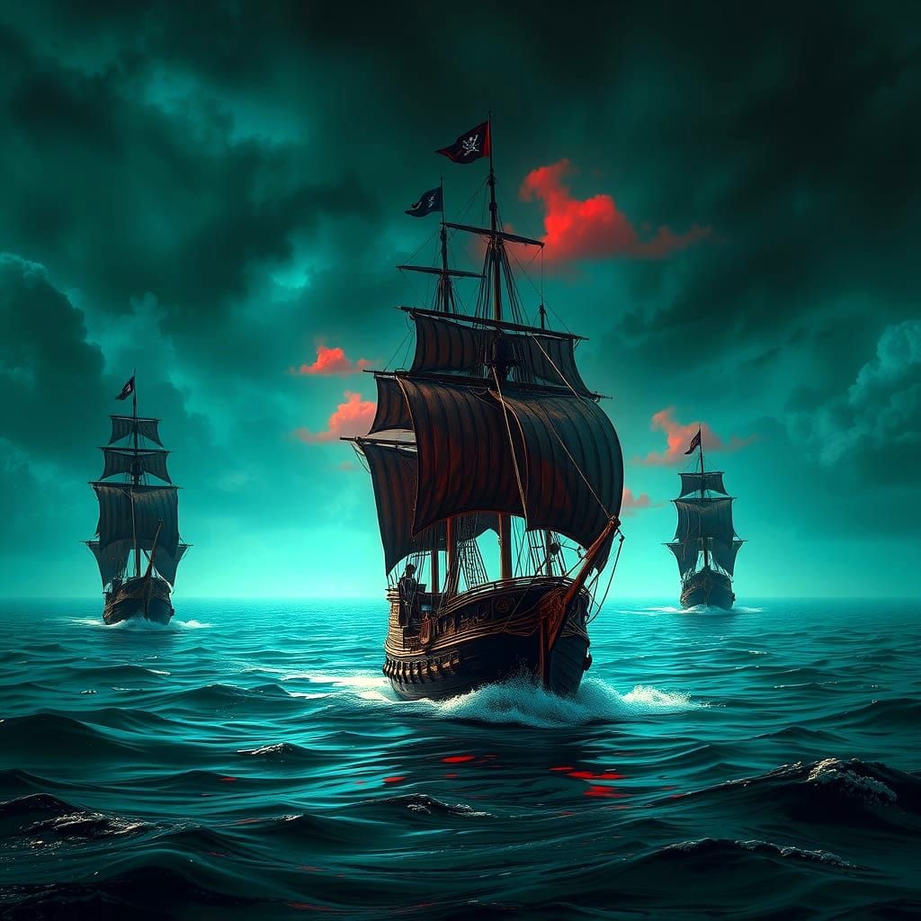 Pirate Sailors Conquer Dark Caribbean Waters