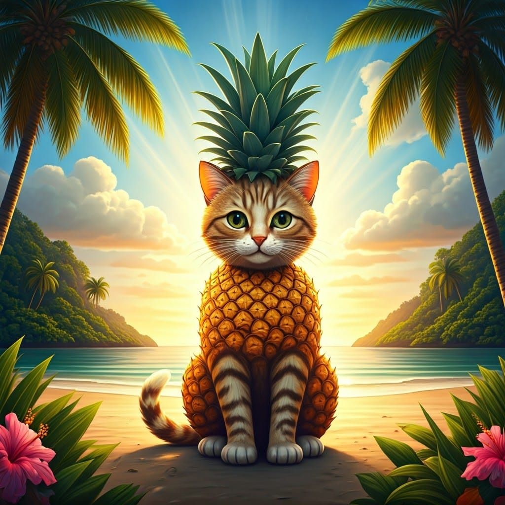 Tropical Feline Paradise in Vibrant Colors