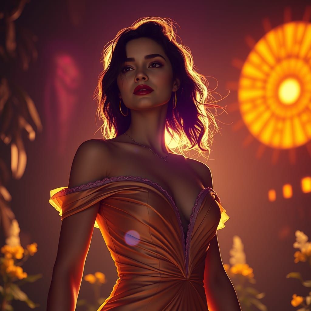 Woman in Sunlit Dress: Fantasy Art