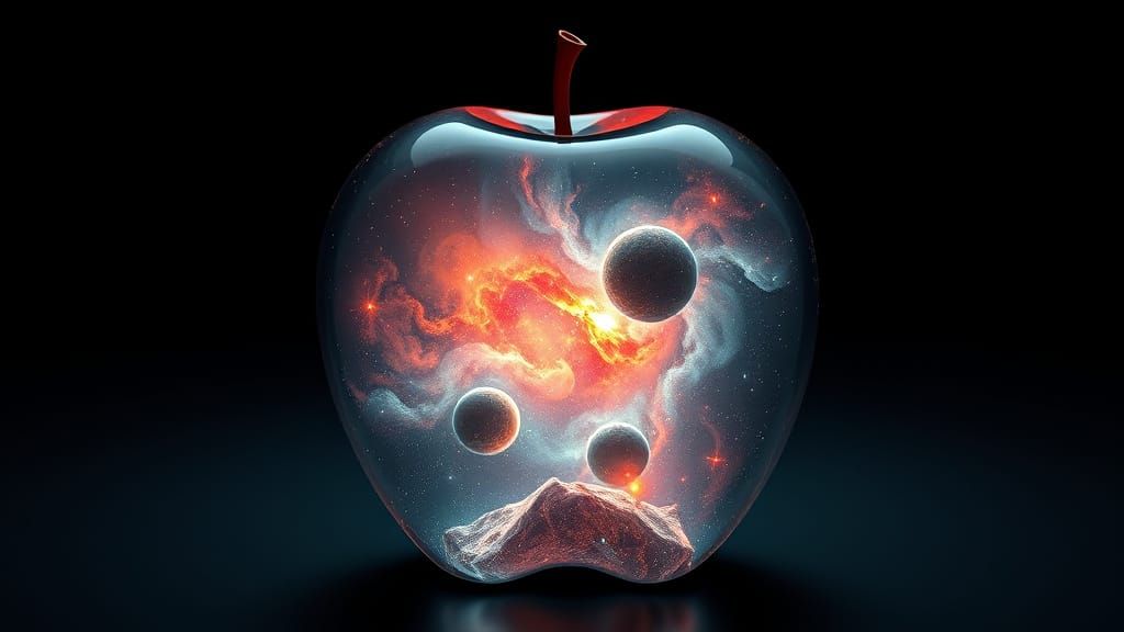 Crystal Apple Universe with Nebula and Planets