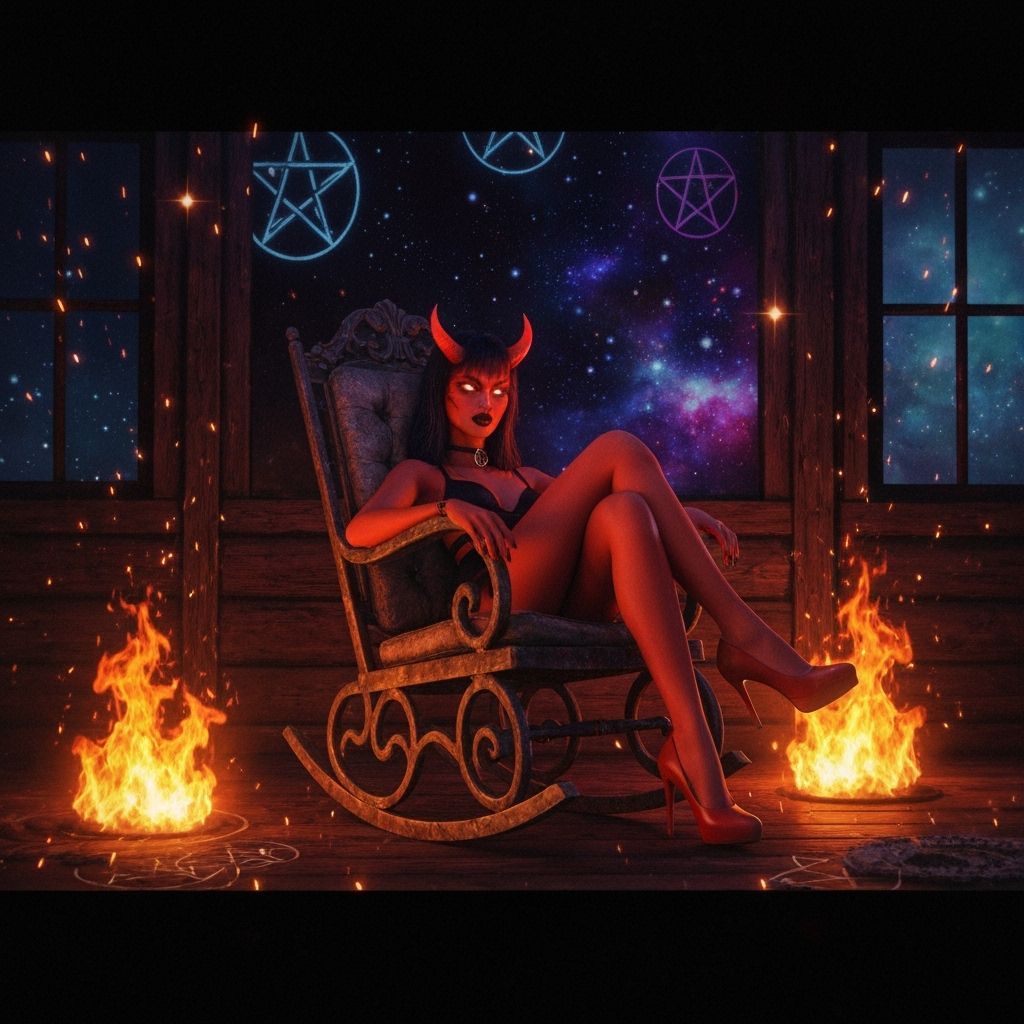 Retro-Futuristic Demon Fashion Model in 1980s VHS Style