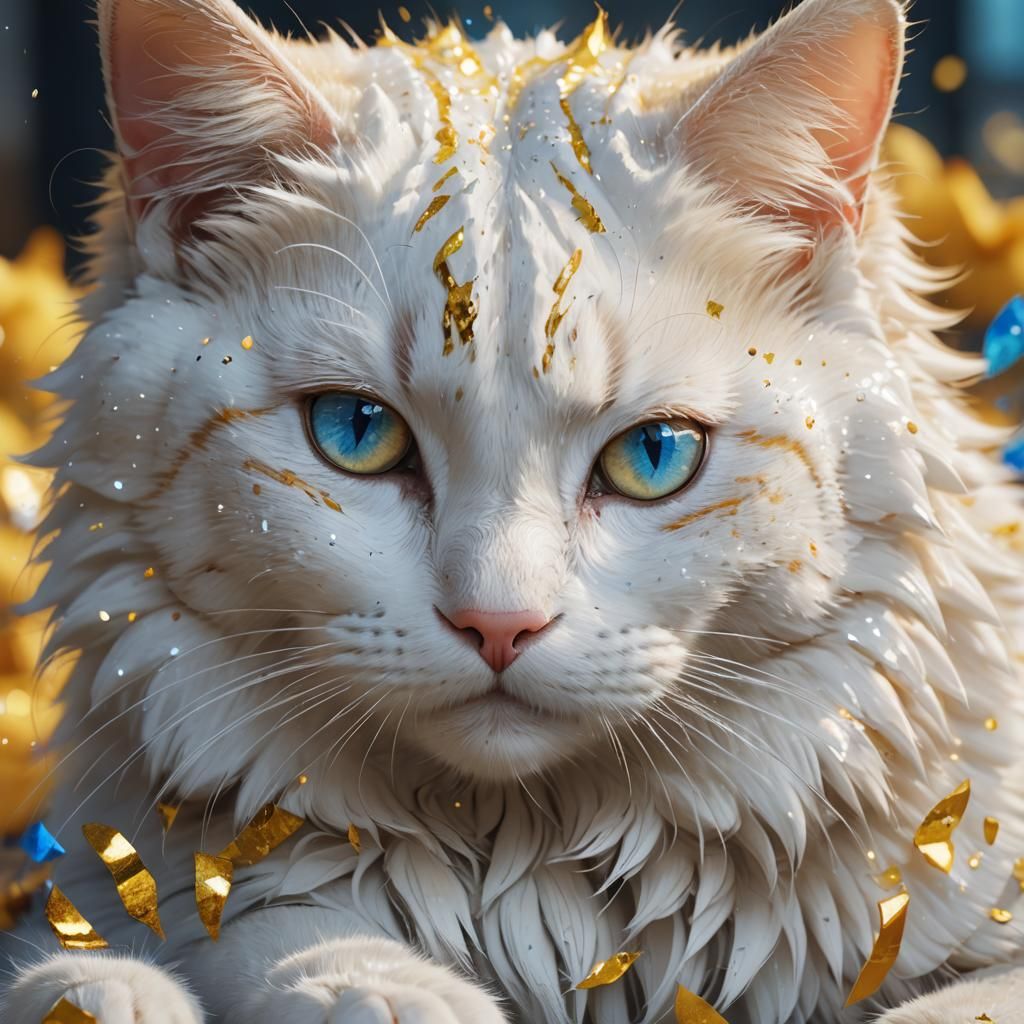 Sad White Cat Crying: 3D Anime Art