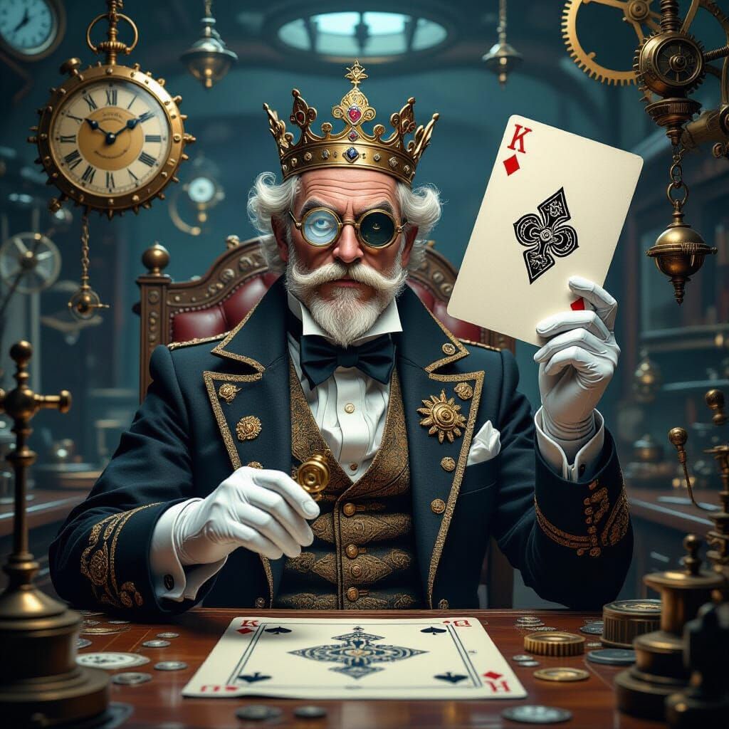 Steampunk King of Diamonds as Inventor in Clockwork Lab