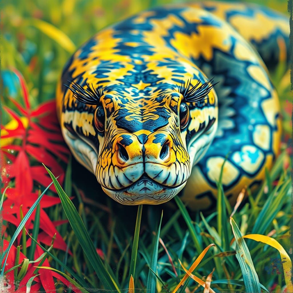 Python with Eyelashes in Graffiti Art Style