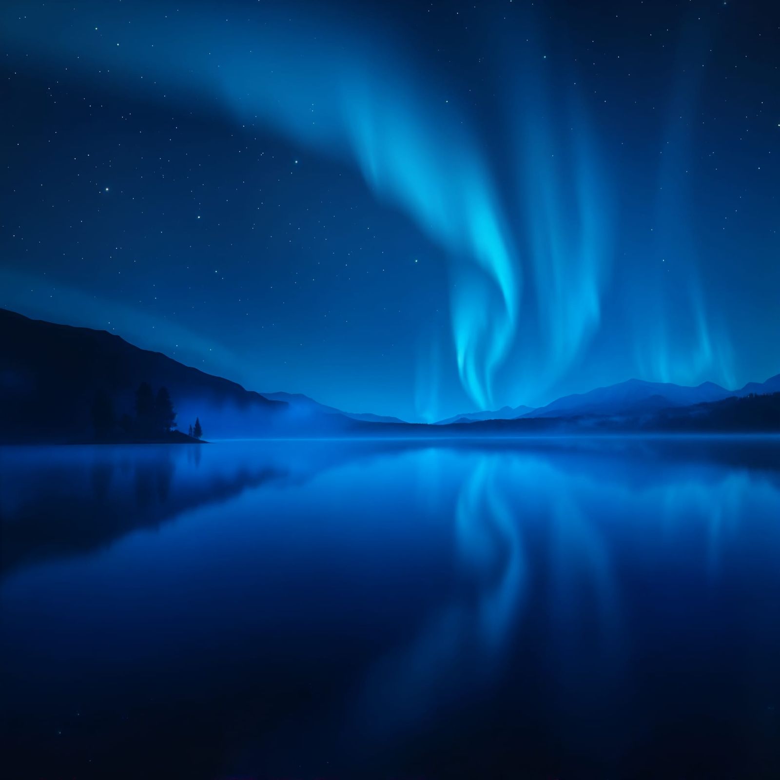Magical Blue Lake Under Starry Night Sky with Northern Light...