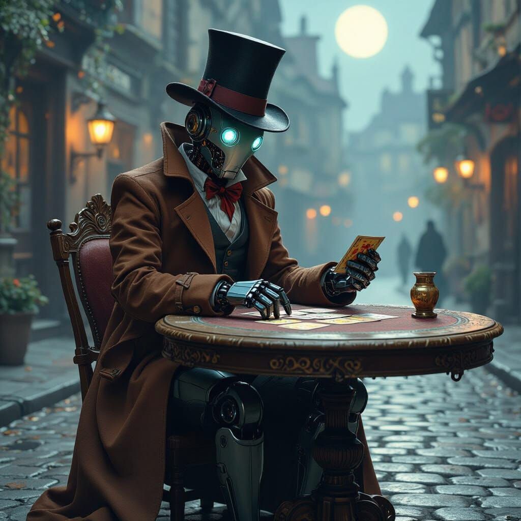 Robot Tarot Reader in Dreamy, Surreal Style