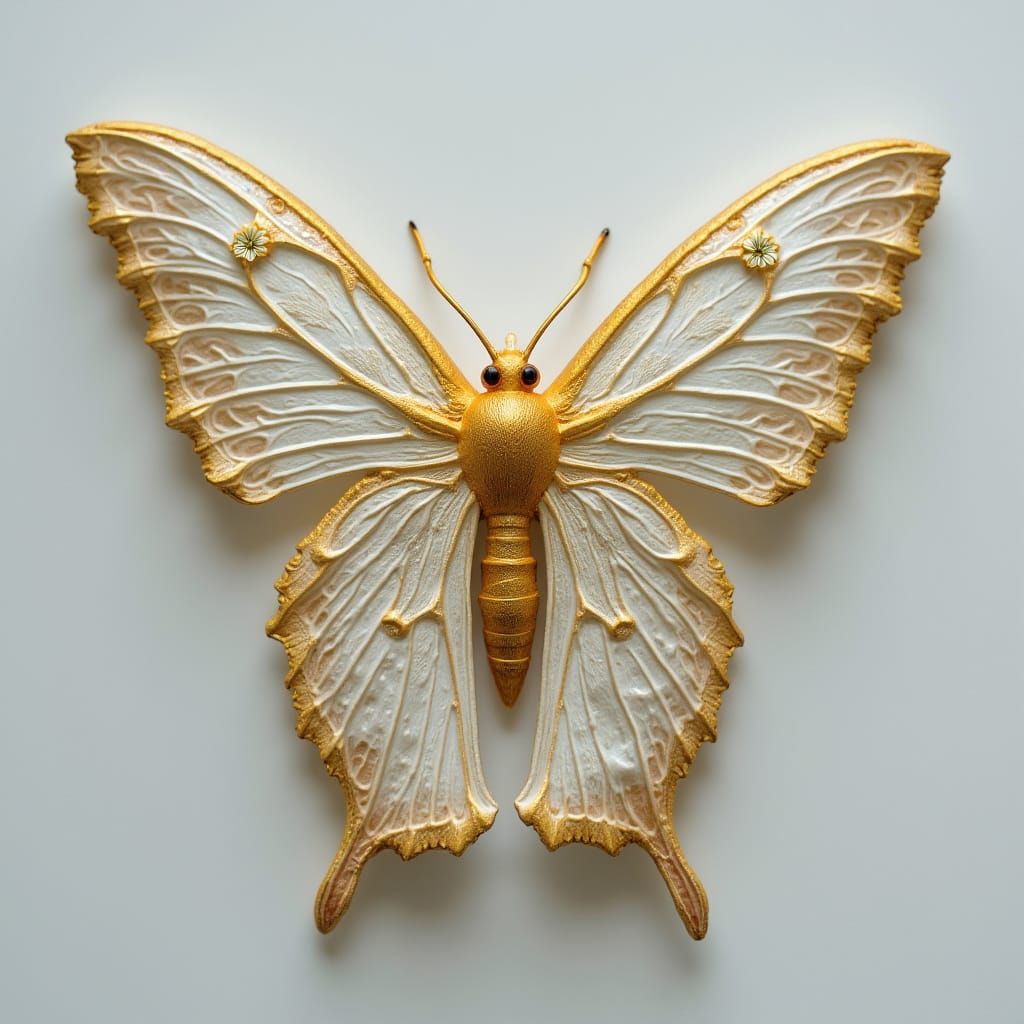 Golden lace moth made of exquisite high craftsmanship Porcel...