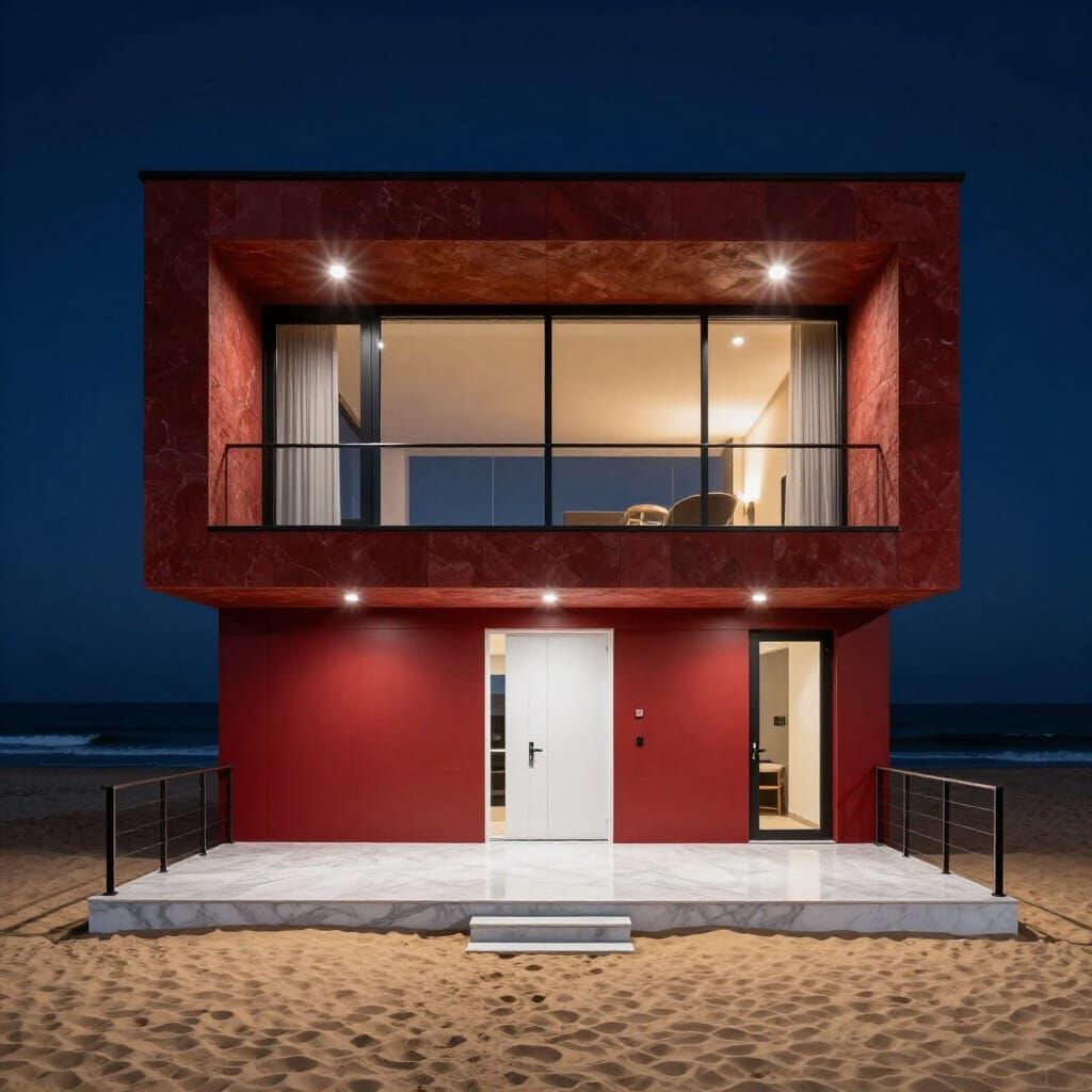 Modern Beach Villa at Night: Architectural Photo