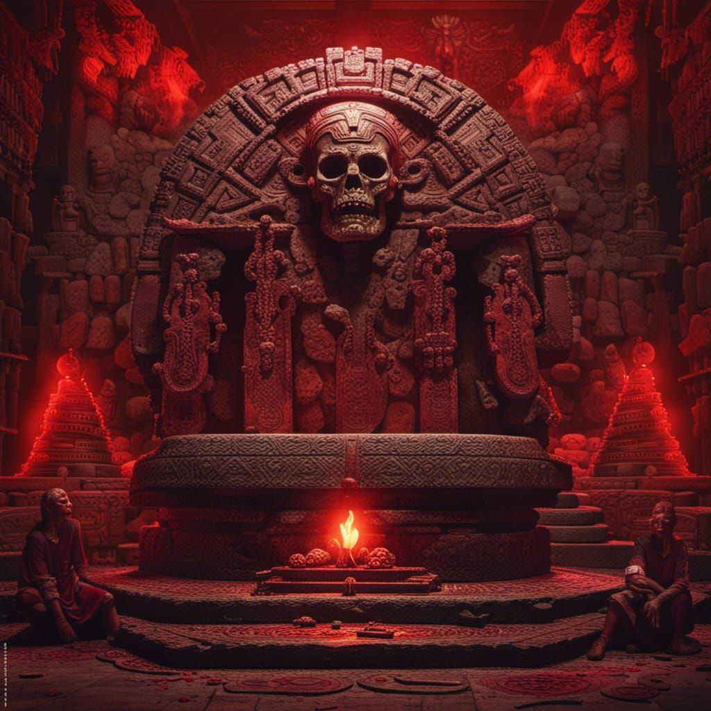 Aztec Blood Sacrifice on Stone Altar
