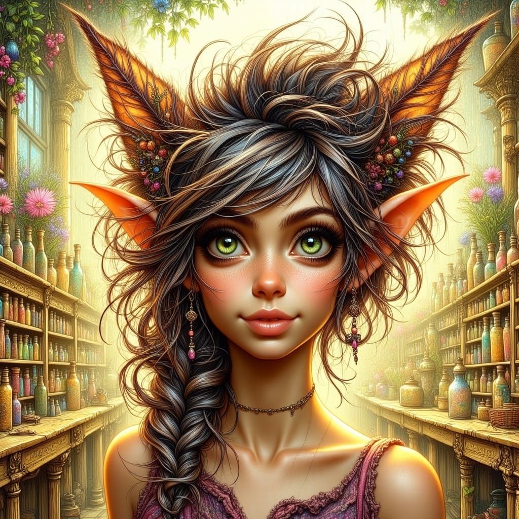 Ethnic Young Fairy with Long Wavy Hair